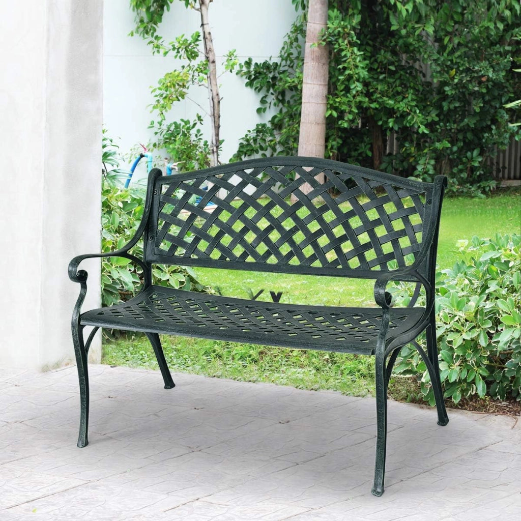GIANTEX Panchina da Giardino in Metallo con 2 Posti, Portata Fino a 210 kg, con Schienale e Braccioli, per Giardino, Balcone, Terrazza, 103 x 55 x 82 cm, Verde Antico