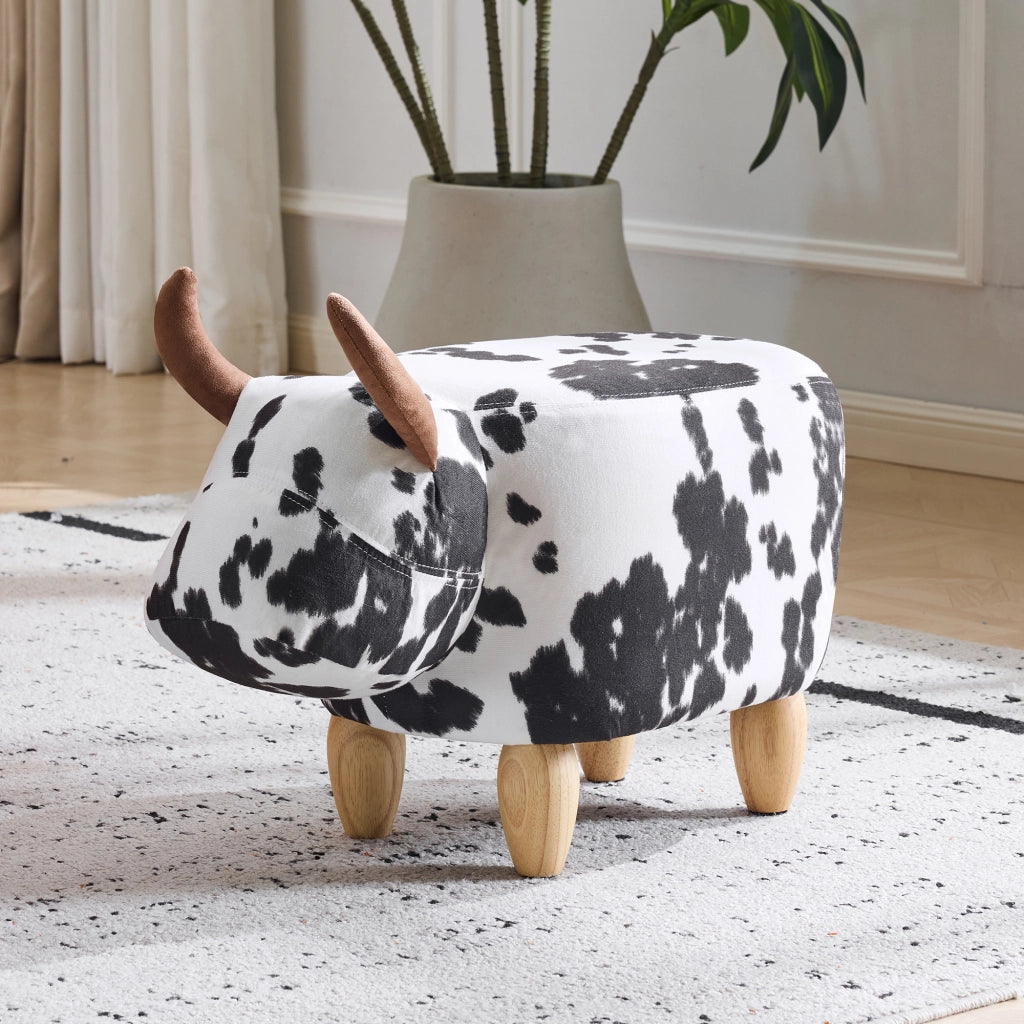SGABELLO Imbottito 62 x 35 x 36 cm Nero/Bianco in Tessuto, Legno e Schiuma