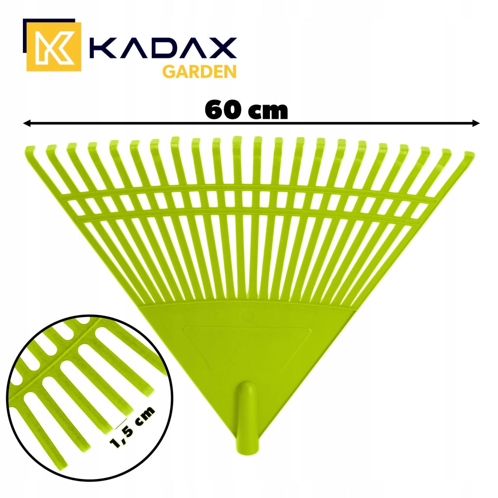 Rastrello per foglie KADAX in plastica, senza manico, largo 60 cm, 22 denti.