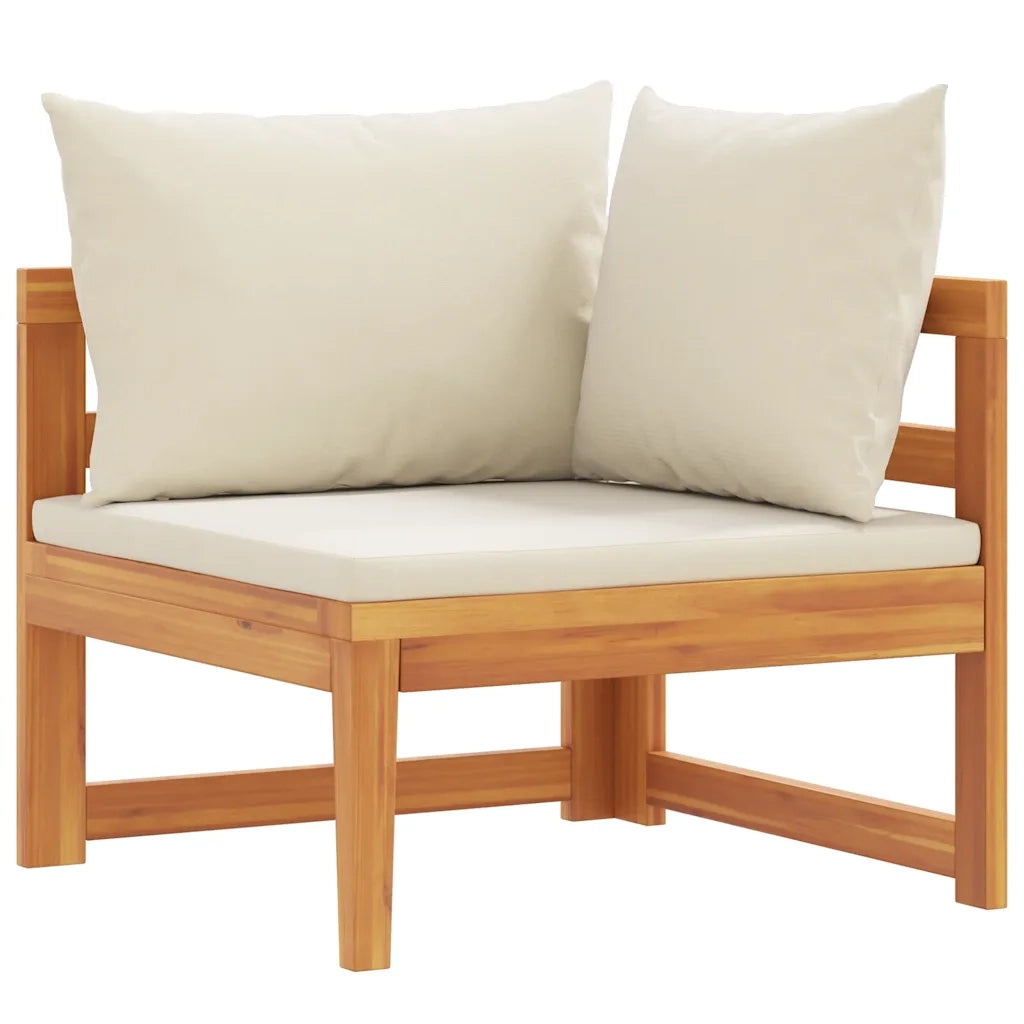 Divano Angolare con Cuscini-Sofa con Cuscini Bianco Crema in Massello di Acacia