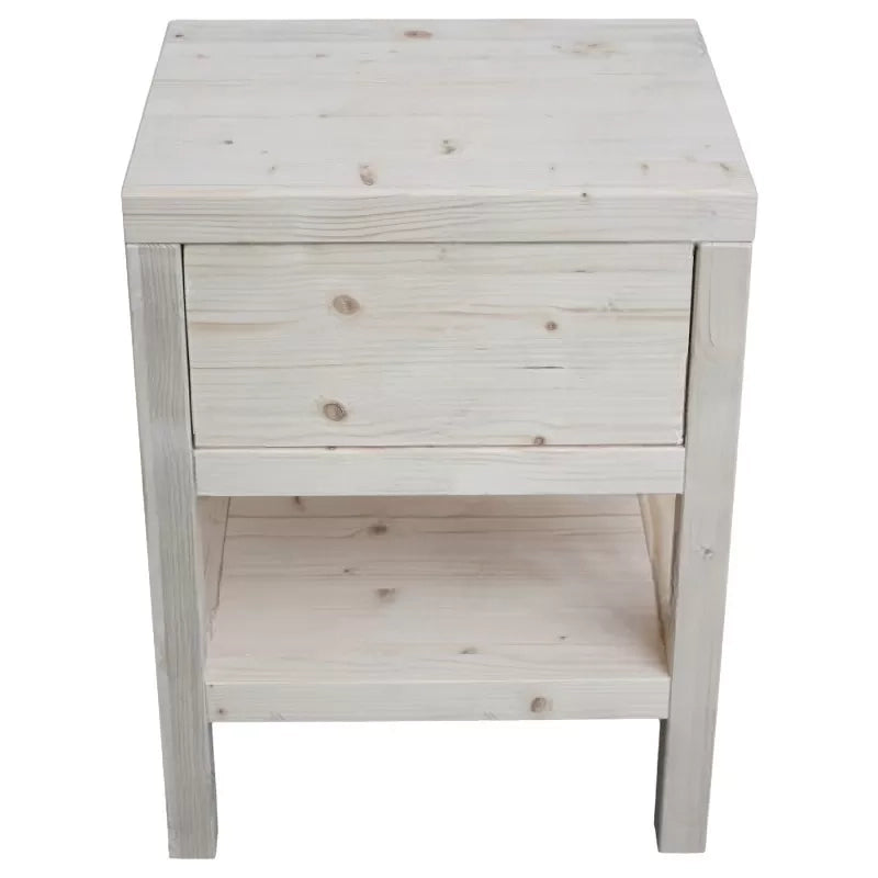 comodino 1 cassetto 1 ripiano legno massello abete grezzo 45x38x60 (3304) - Mobili 2G