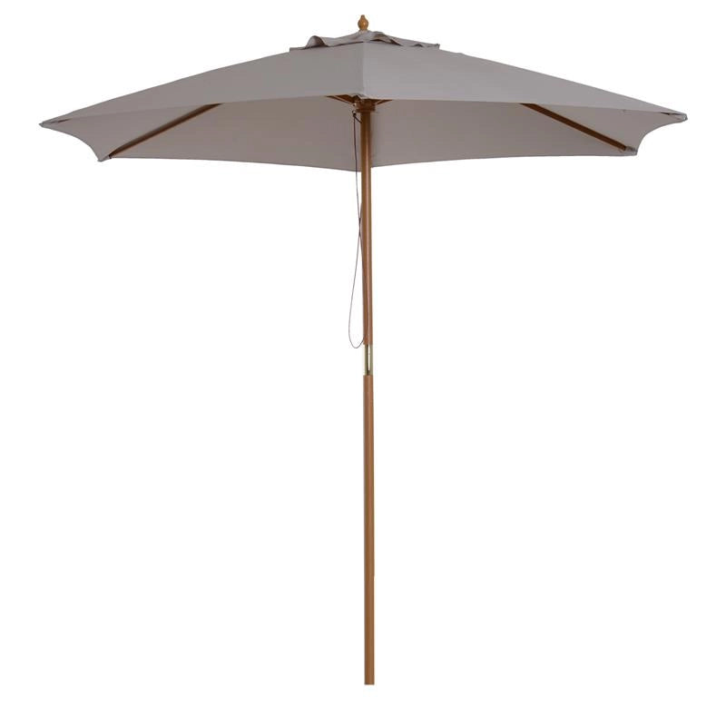 OMBRELLONE DA GIARDINO A 6 STECCHE IN LEGNO E TESSUTO POLIESTERE, 2.5X2.3M, GRIGIO