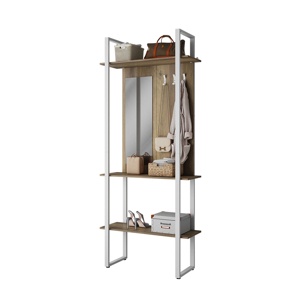 Vicco Armadio da ingresso Bianco 90 x 215 cm con gancio e specchio