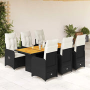 vidaXL Set da Bistrò da Giardino 7 pz con Cuscini Nero in Polyrattan