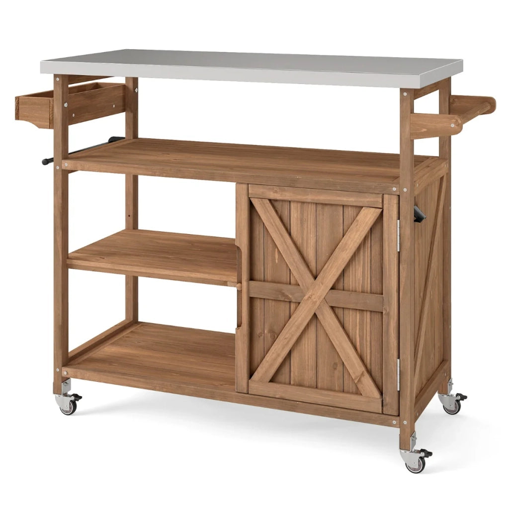 Carrello per barbecue con vano portaoggetti 118 x 47 x 92 cm 4 ruote universali sedile ergonomico design naturale 20_0017324