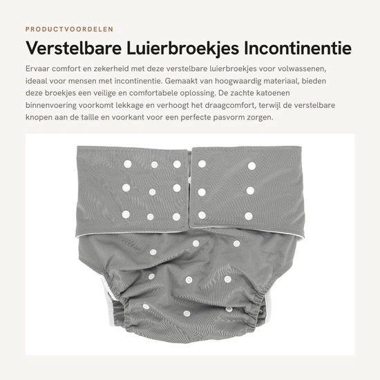 Brocchi per incontinenti adattabili - Pantaloni per incontinenti - Pantaloni lavabili per incontinenti - Pantaloni riciclabili - Interno di cotone morbido - Sicuri e comodi - Pantaloni per incontinenti