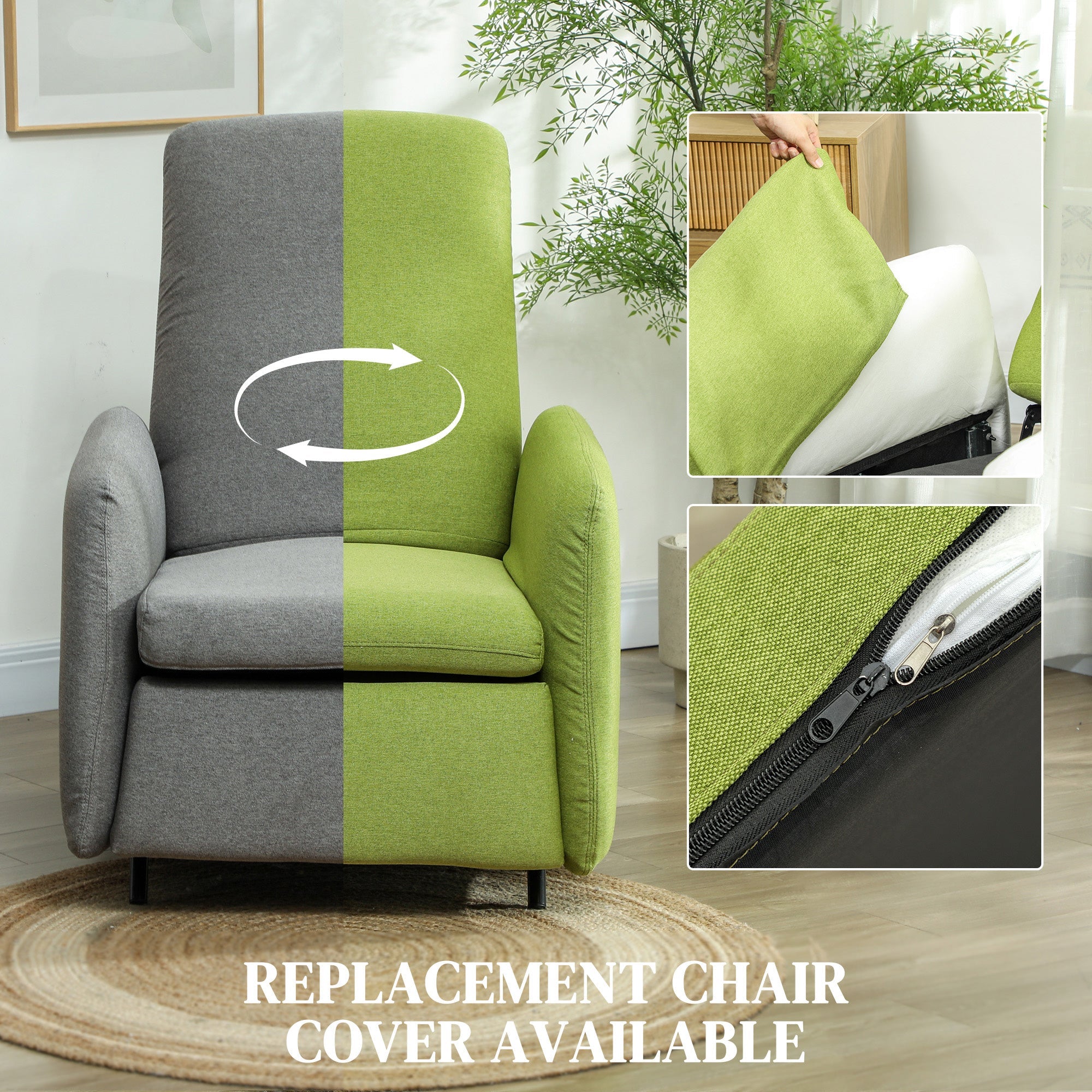 Poltrona Relax  Reclinabile con Poggiapiedi Estraibile e Copertura di Ricambio Grigio