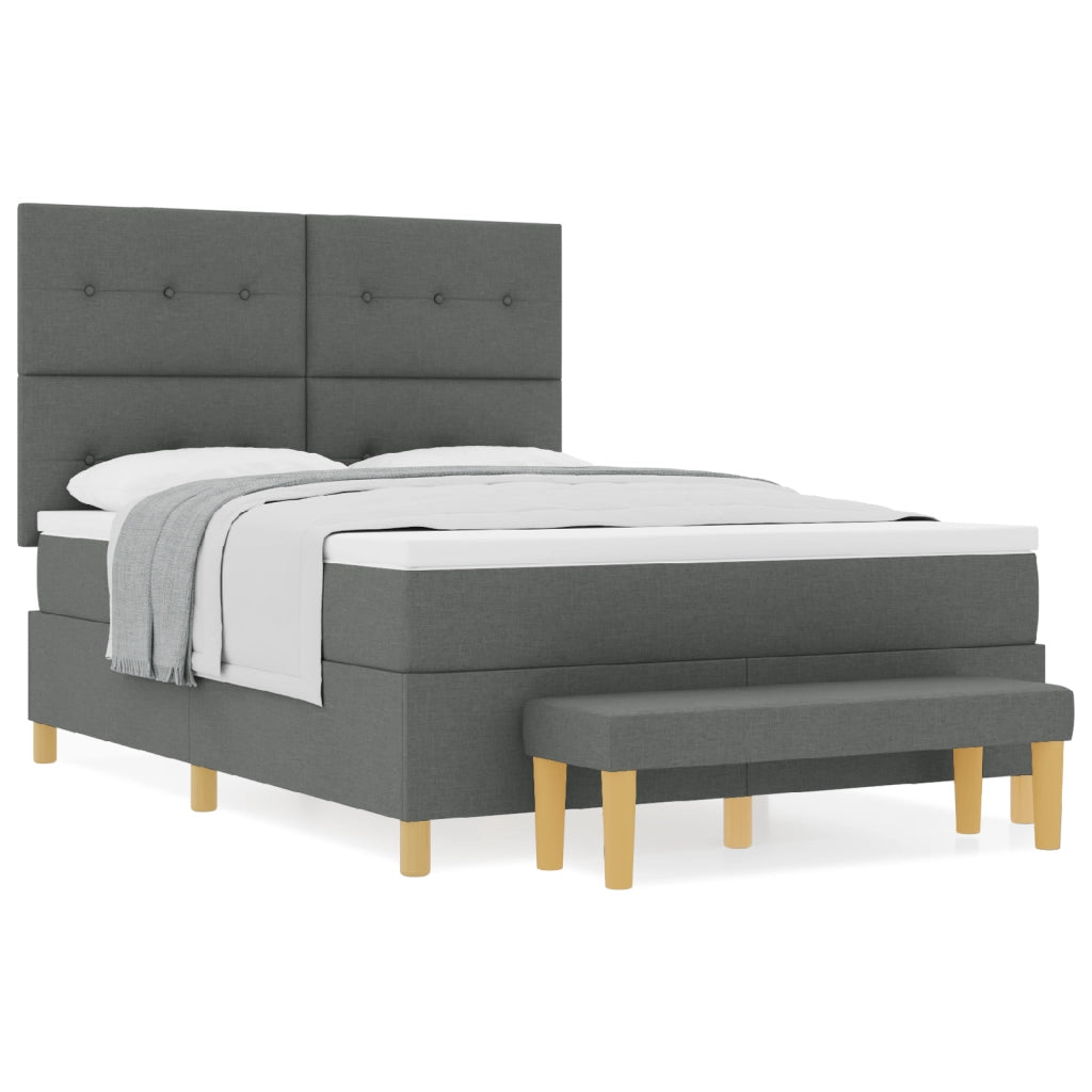 Letto a molle box con materasso e panca grigio scuro 140x190 cm in tessuto