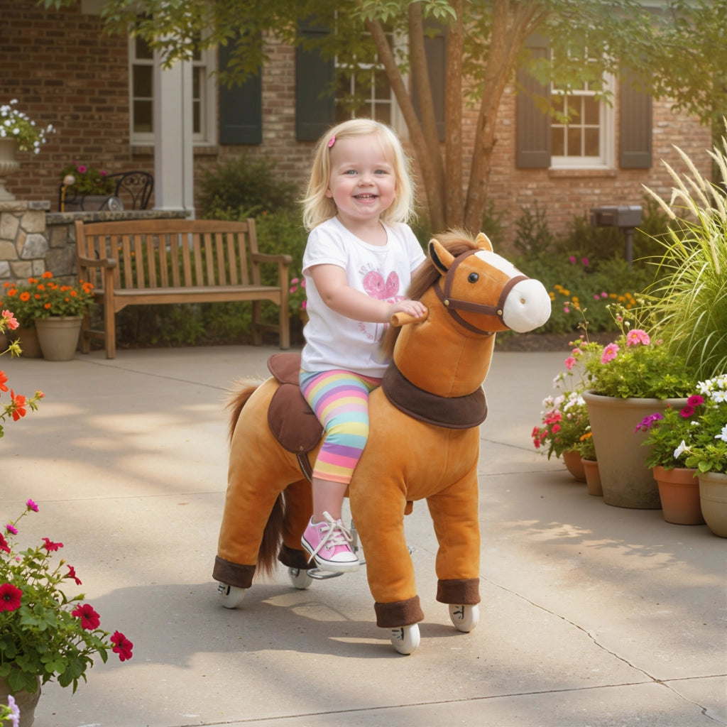 Cavallo a dondolo per bambini ¨C zephmum ¨C Tessuto marrone scuro