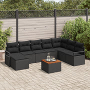 Set Divano da Giardino 9 Pezzi con Cuscini Rattan Nero Acacia