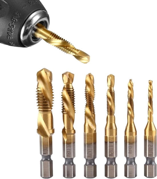 Set di file a dente di leva in titanio M3-M10 con testa a 1/4 pollici, 6 pezzi