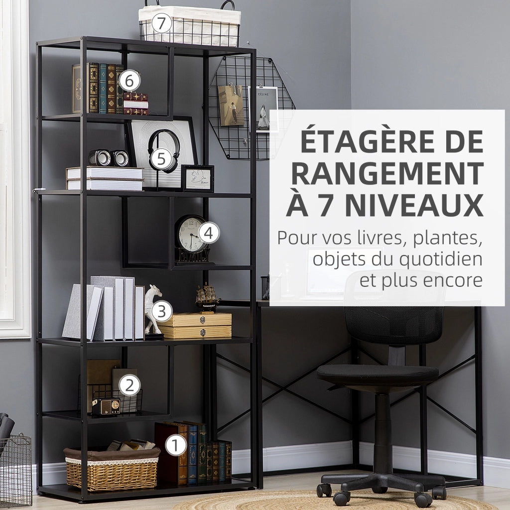 Libreria scaffale a 7 livelli stile industriale ¨C zephmum ¨C nero 83x34x180 cm