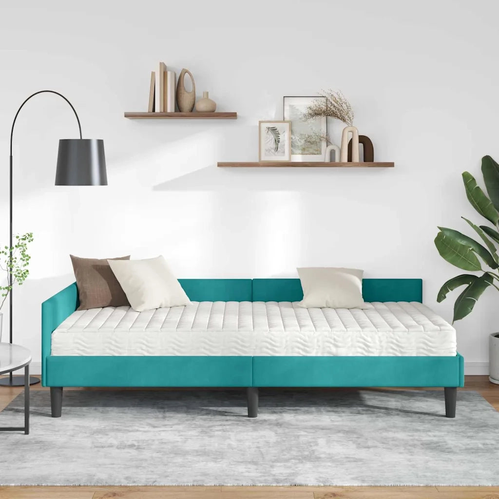 Struttura Letto Angolare con Materasso 2 pz-Giroletto con materasso Turchese Velluto 610225