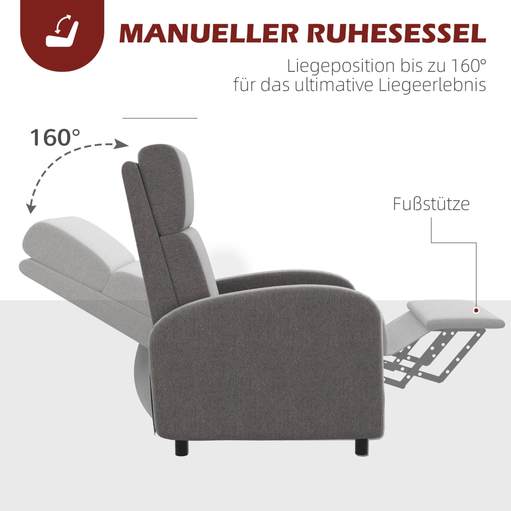 SEDIA RELAX Reclinabile 160° 64x86x102 cm Tessuto Lino Grigio