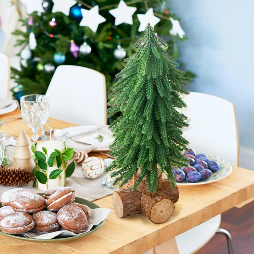 Albero di Natale da Tavolo da 40 cm, Mini Albero di Natale Artificiale con 200 Punte e Base in Legno Massello, Mini Albero di Natale da Tavolo per Casa, Ufficio e Negozio