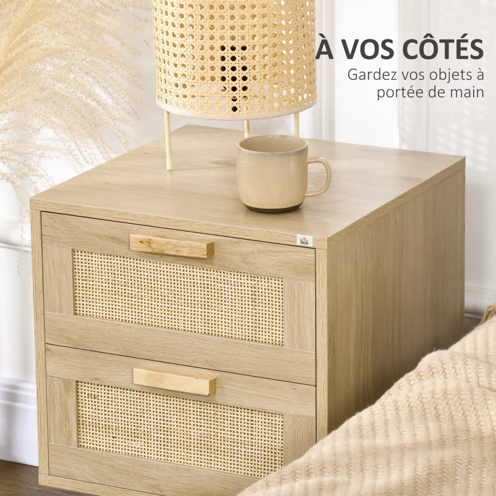 Tavolino da notte con cassetti ¨C zephmum ¨C naturale 40x40x56 cm