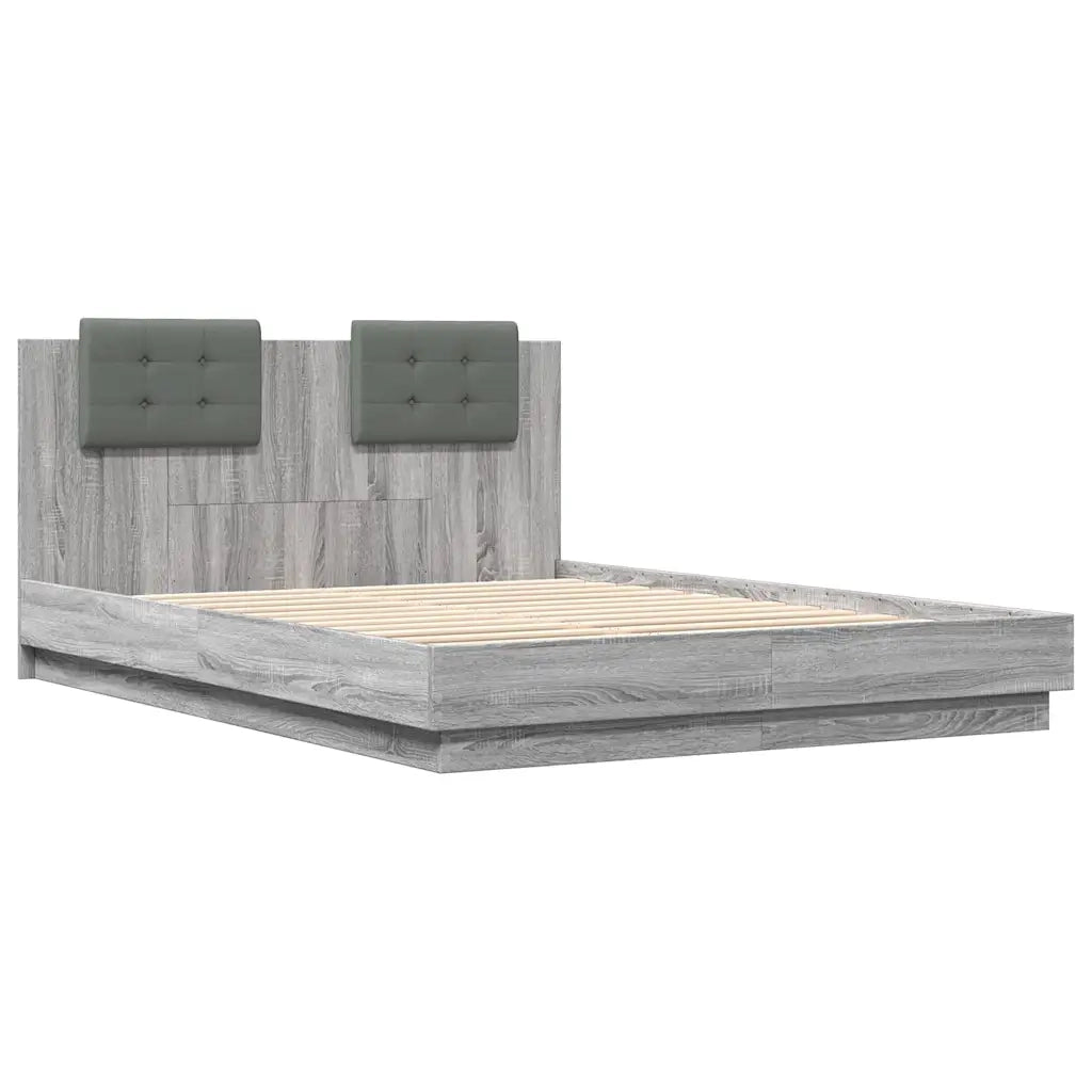 Letto matrimoniale | Letto per adulti | Giroletto con Testiera e LED Grigio Sonoma 120x200 cm