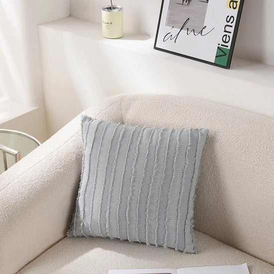 Cuscini - 2-pack - Cuscini decorativi - Cuscini in lino quadrati con strisce - Cuscini con fiori 3D - Cuscini in stile rustico - Per divano e salotto - 45x45cm - Grigio - strisce