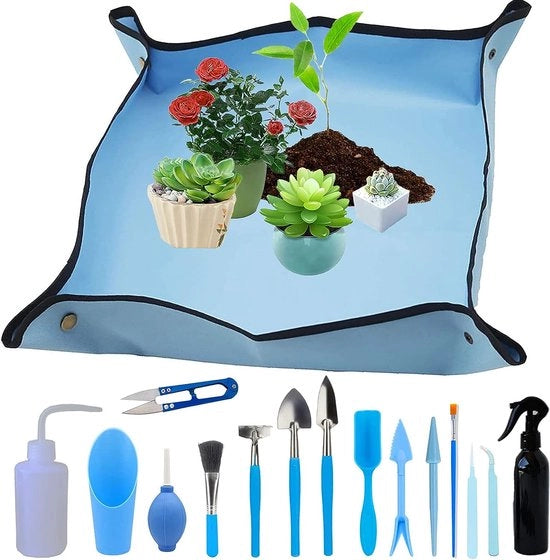 Matte acquaplanante per giardino, piantagione, imballaggio, piantagione, piante grasse, attrezzo giardino, mini attrezzo giardino, per imballaggio, piante grasse, semine, 16 pezzi, blu 100 x 100 cm