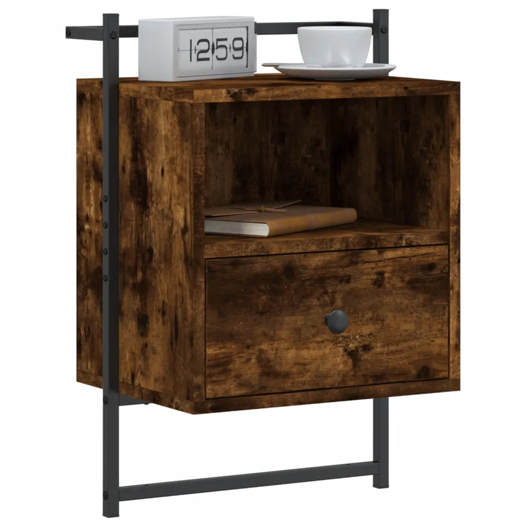 Comodino a Muro-Tavolino da notte sospeso Rovere Fumo 40x30x61 cm Legno Multistrato