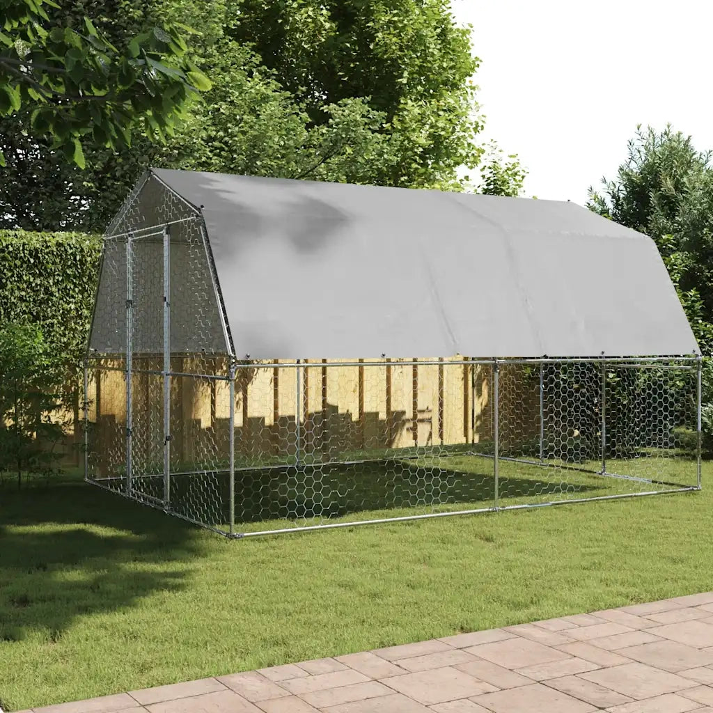 Gabbia per Polli con Tetto e Anta Argento in Acciaio Zincato 3294911