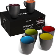 Set di 6 tazze da caffè in ceramica da 350 ml - Esterno nero - Interno colorato - Set misto da 6 pezzi