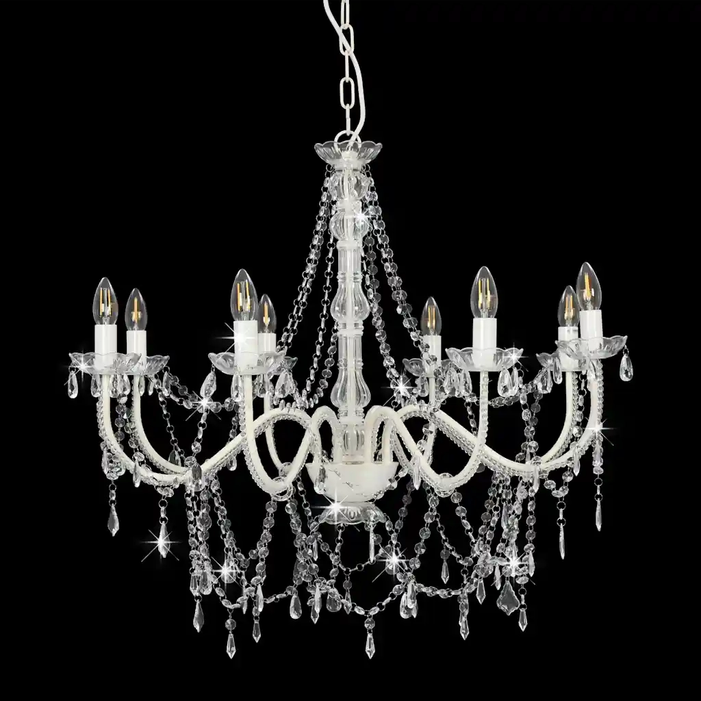 Lampada a sospensione 80 x 75 cm con perline di cristallo elegante stile contemporaneo metallo bianco 02_0046410