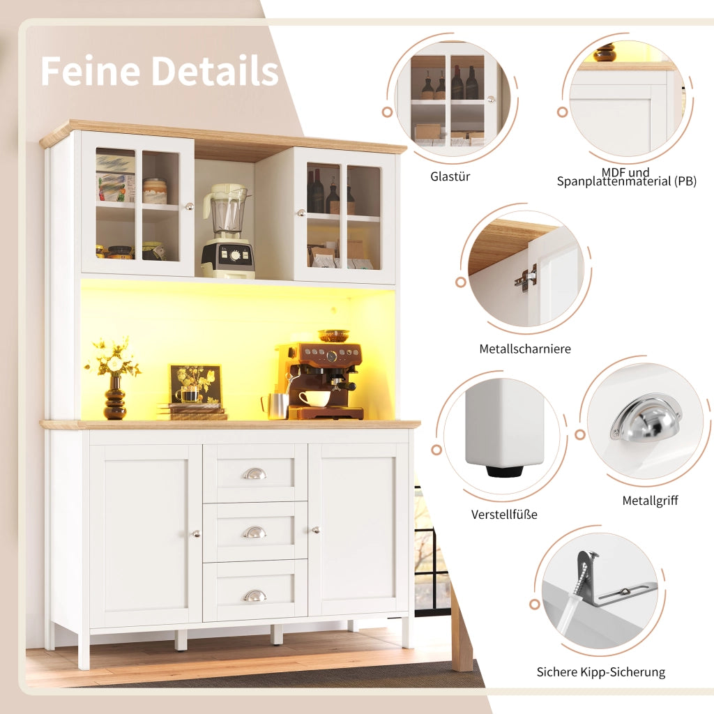 ARMADIO Alto 120x40x179 cm MDF Bianco con LED, 4 ante e 3 cassetti