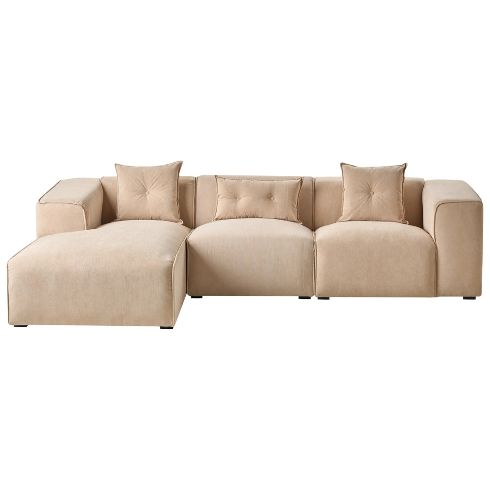 Divano Angolare Beige Velluto A Coste 3 Posti Cuscini Extra Dispersi versione sinistra stile Moderno