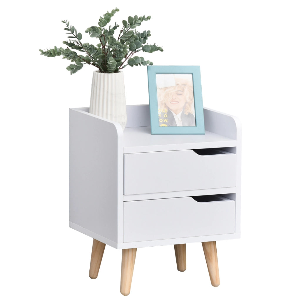 Tavolino con 2 Cassetti ¨C Zephmum ¨C 33x28x42 cm Bianco Legno