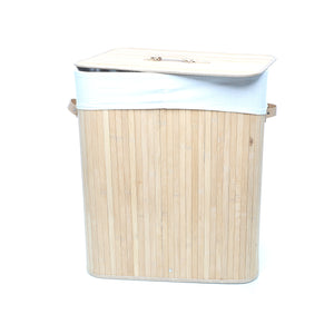 Cesto portabiancheria bambù chiaro 105l, due scomparti, sacco interno rimovibile