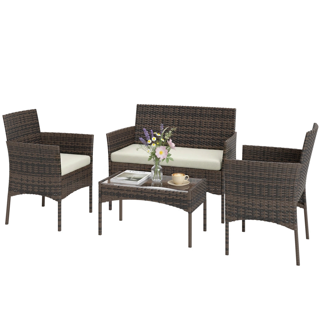 Set giardino in polyrattan con divano, poltrone e tavolino vetro ¨C zephmum ¨C marrone
