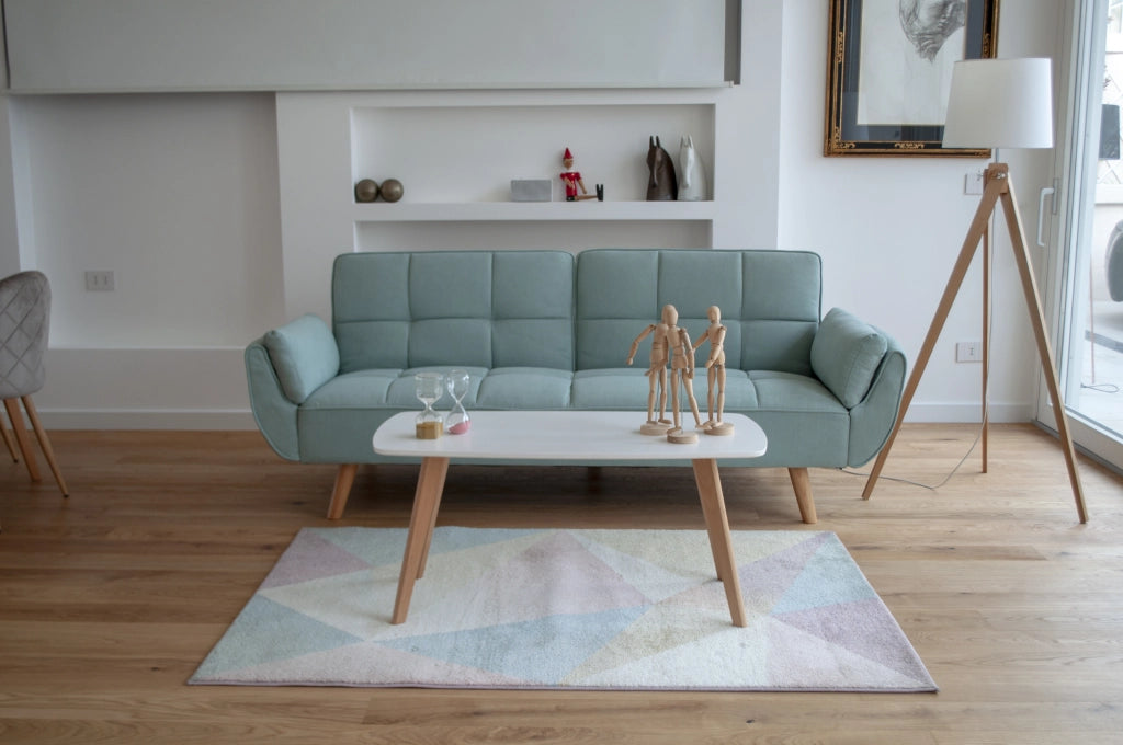 Divano letto clic clac in tessuto vellutato verde Tiffany - divano 3 posti Ambra piedi legno naturale DL-AM20FBC