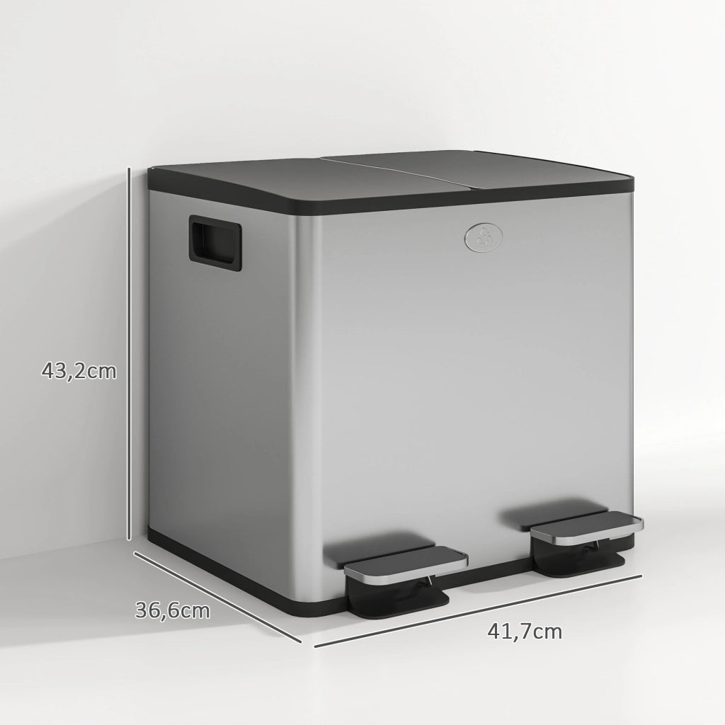 Cestino da Cucina in Acciaio Inox con 2 Pedali e 2 Compartimenti 15L ¨C Zephmum ¨C Acciaio Inox 15L