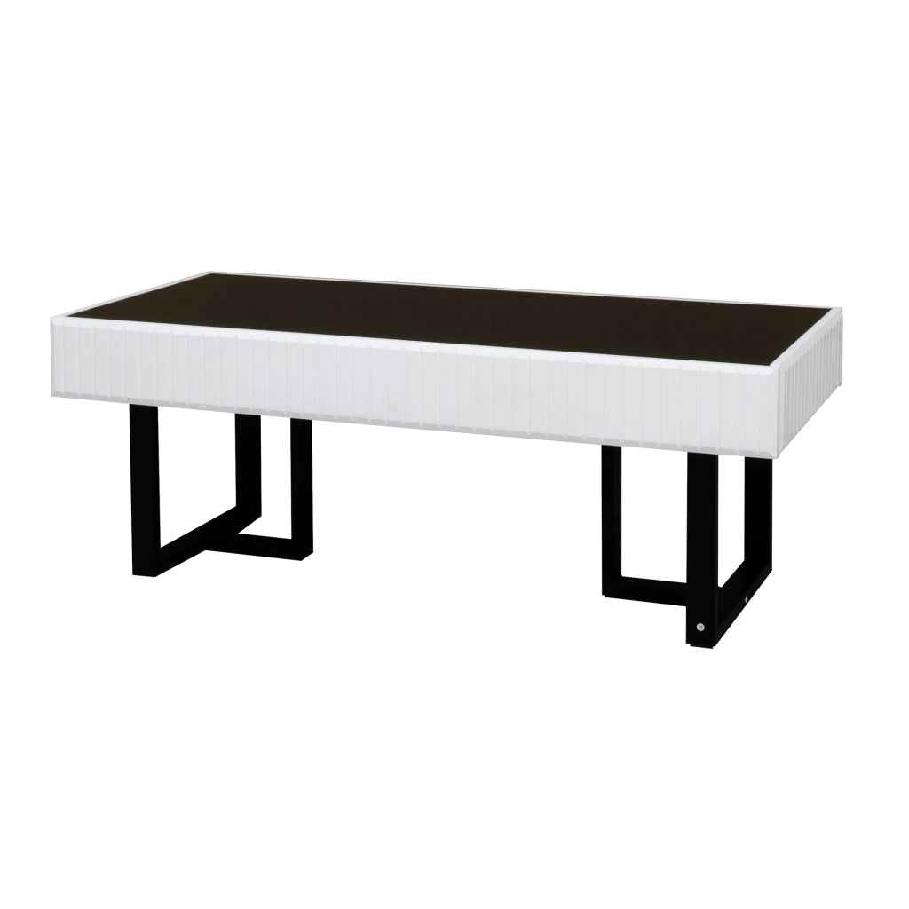 Tavolino da Caffè con Struttura in Ferro; Piano Nero Lucido Parziale; Stile Moderno; in MDF e Truciolare; Nero Bianco