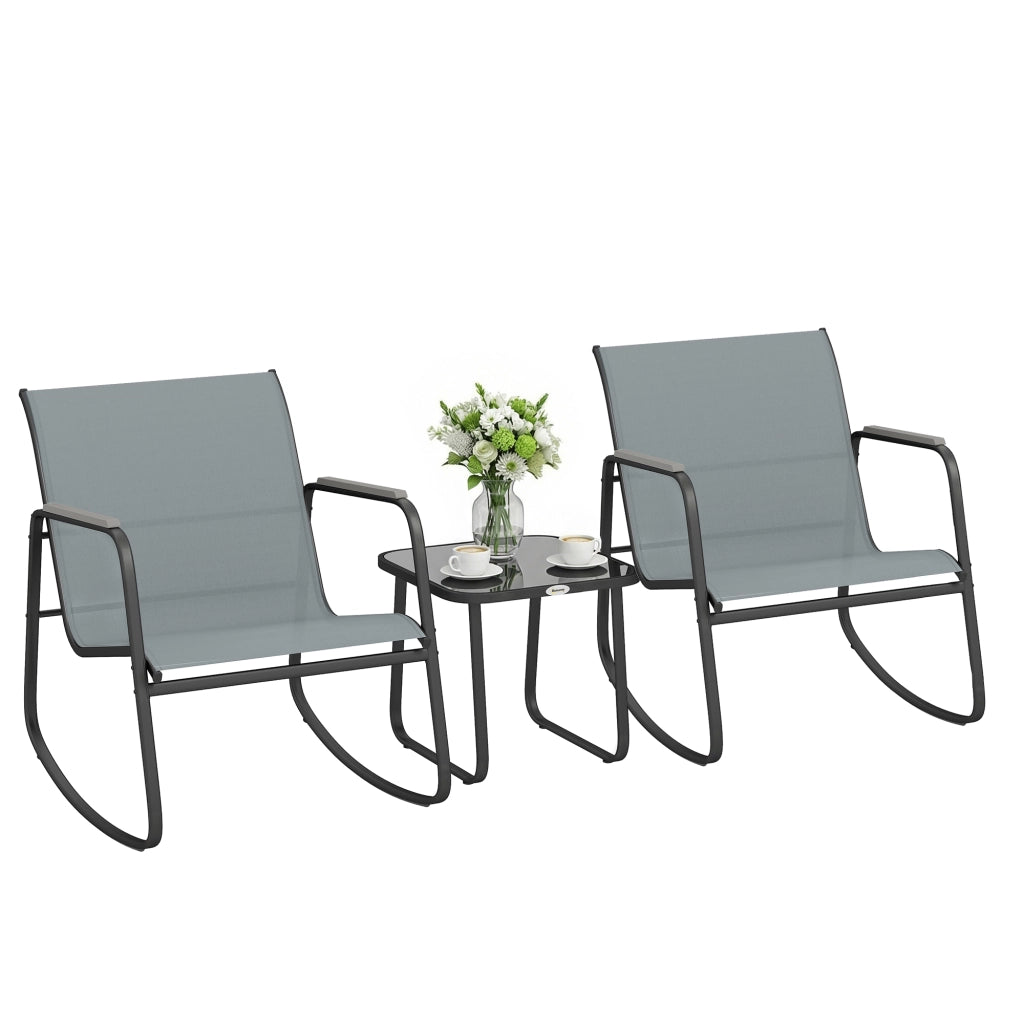 Set Giardino 3 Pezzi con 2 Sedie e Tavolo ¨C Zephmum ¨C Grigio, Acciaio, Vetro