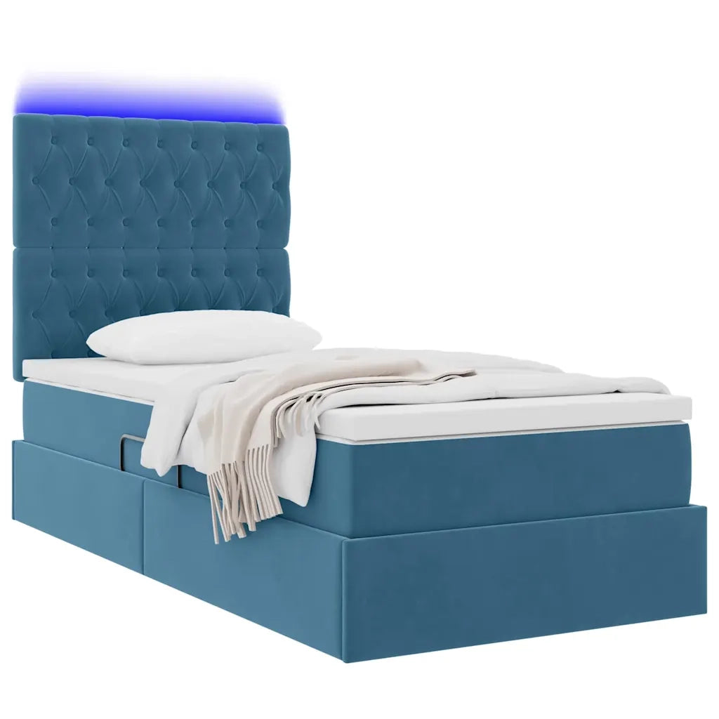 Letto con contenitore e LED Blu Scuro 90 x 200 cm Velluto 3372703