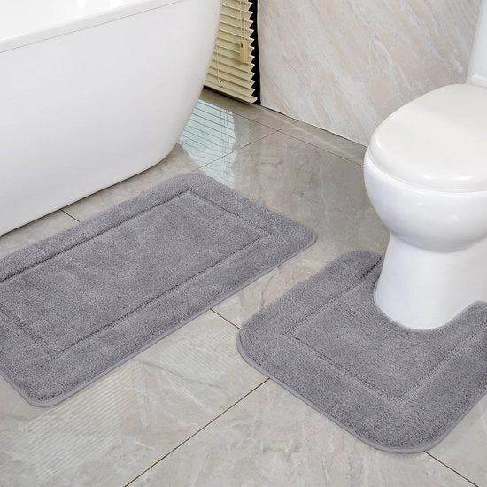 Set di tappeti da bagno in microfibra alta densità, antiscivolo e veloce asciugatura, 53x86 cm e 50x50 cm, grigio