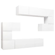 Set di mobili in legno ingegnerizzato bianco da 8 pezzi tra cui armadio credenza mobile TV e televisore per soggiorno camera da letto e salotto (02_0025234)