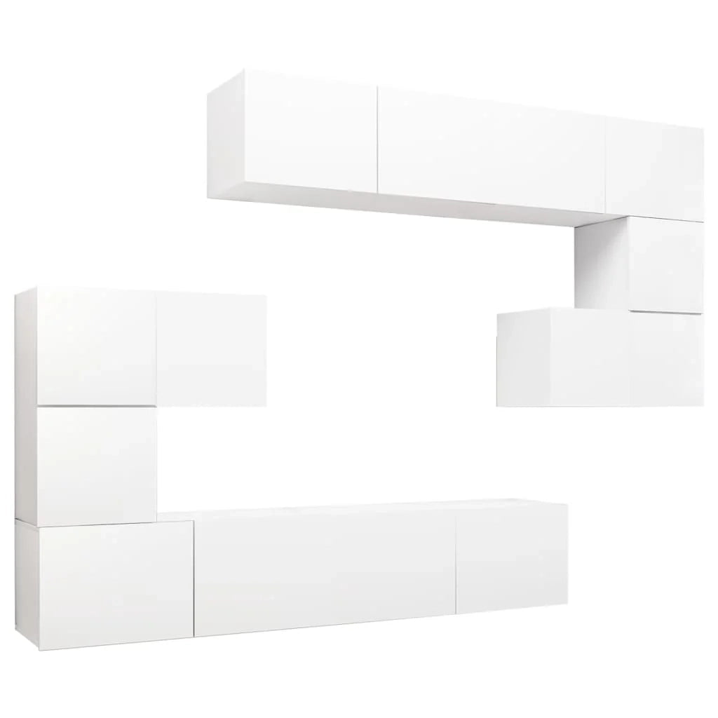 Set di mobili in legno ingegnerizzato bianco da 8 pezzi tra cui armadio credenza mobile TV e televisore per soggiorno camera da letto e salotto (02_0025234)