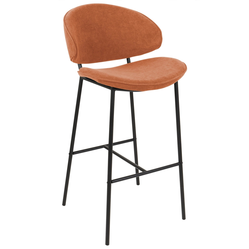 Set di 2 sgabelli da bar con sedile imbottito in tessuto arancione  senza braccioli schienale curvo stile moderno