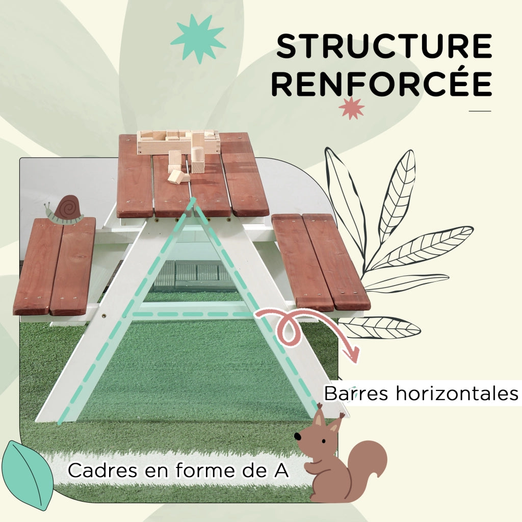 Tavolo da giardino per bambini con panche ¨C zephmum ¨C 89x79x50 cm marrone e bianco