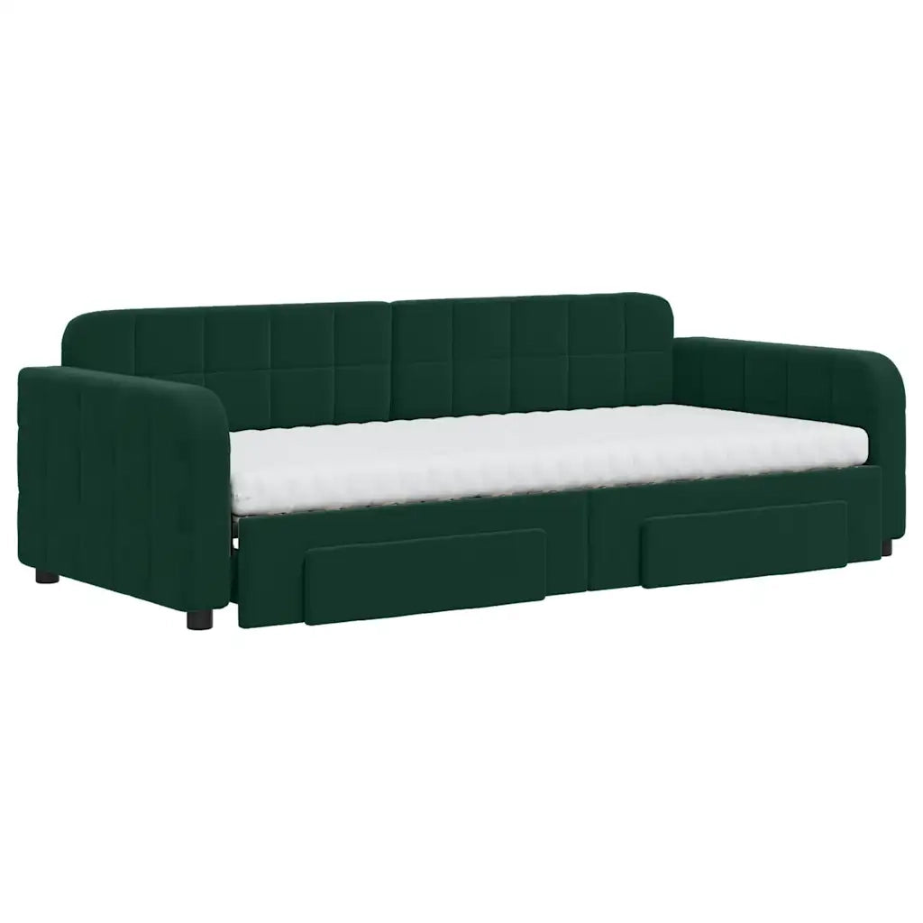 Divano Letto Estraibile Cassetti Verde Scuro 90x200cm Velluto 3197003