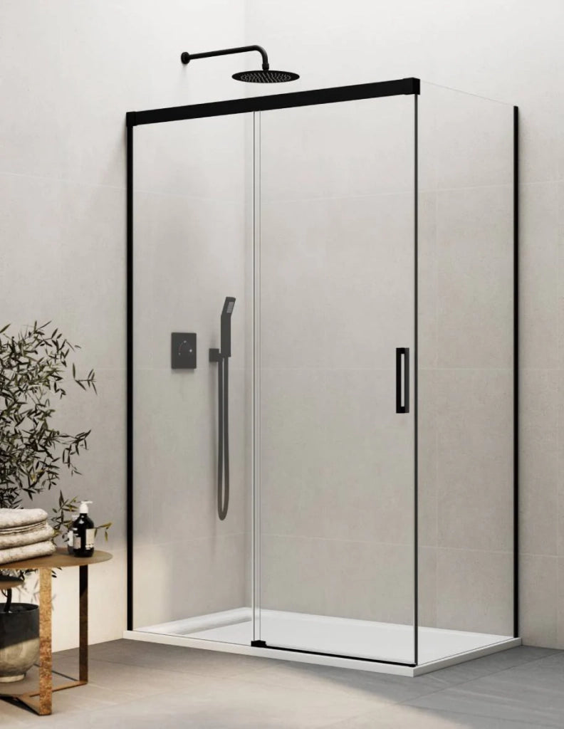 Box doccia THALASSA (BASIC) 1+1 con lato fisso laterale 165x100 cm Nero vetro trasparente