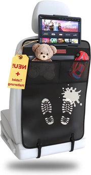 Set di protezione per la schiena del sedile posteriore 1 pezzo - organizzatore per sedile posteriore - impermeabile 600D - nero + supporto per tablet - con spazio per tablet da 12 pollici e iPad