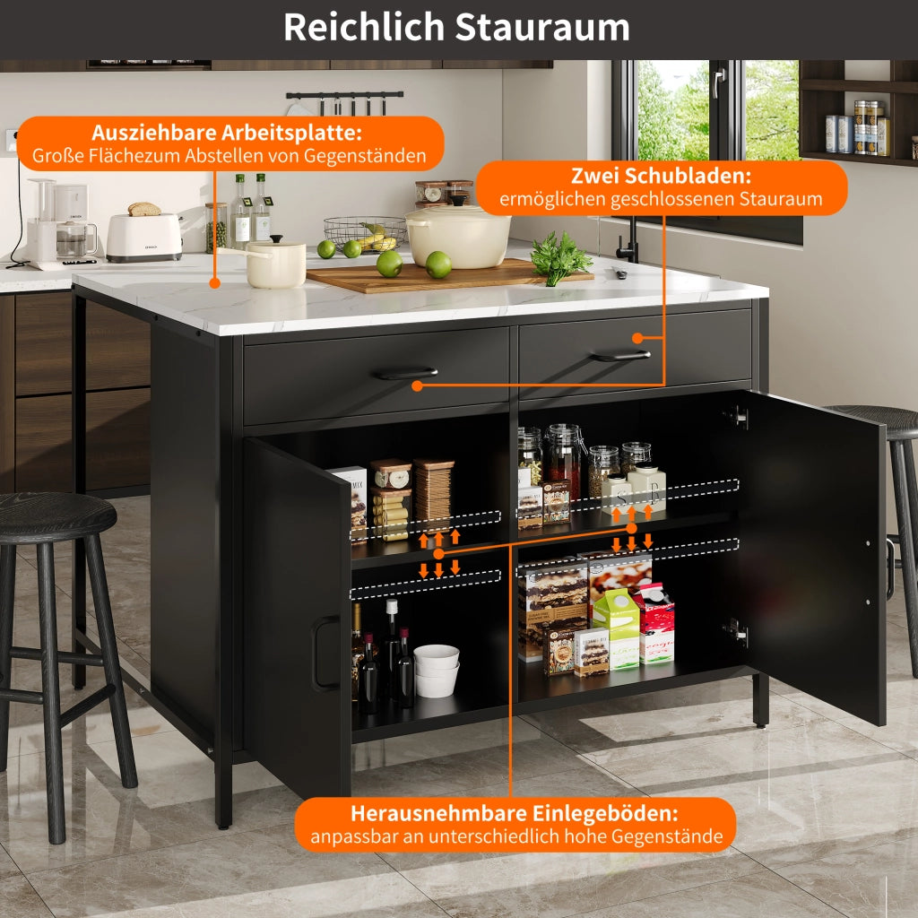 TAVOLO ALTO 100x90x90 cm Nero in MDF con 2 cassetti
