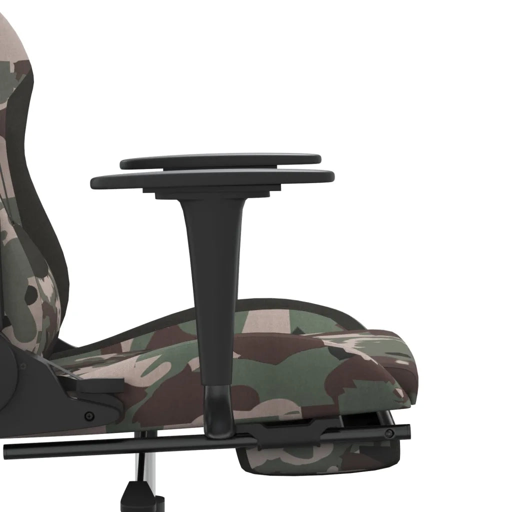vidaXL Sedia da Gaming Massaggi Poggiapiedi Nero e Mimetico in Tessuto