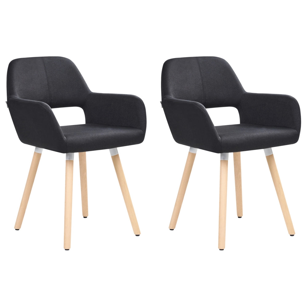 Set di 2 sedie da pranzo rivestimento in tessuto Nero gambe in legno chiaro stile moderno eclettico