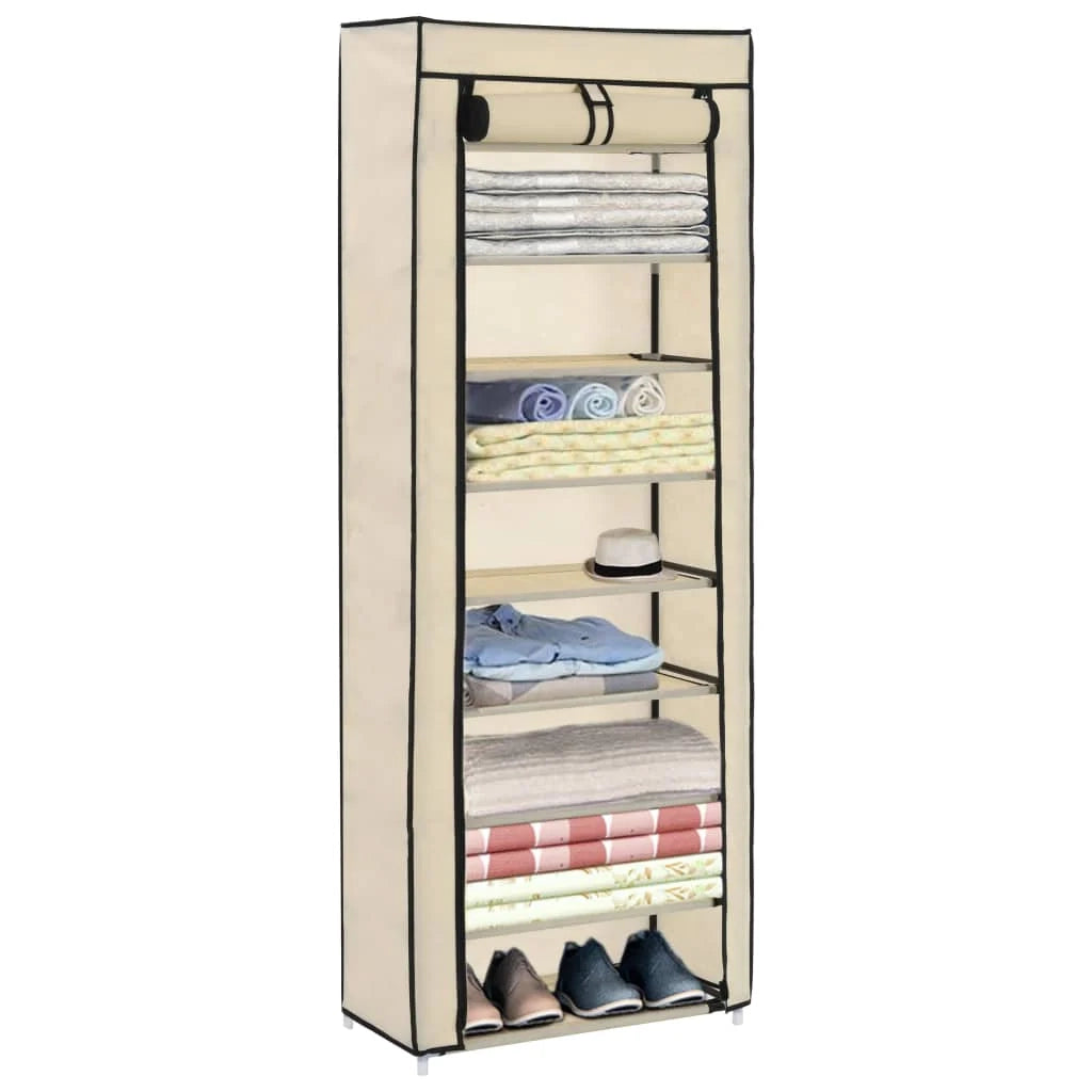 Scarpiera mobile contenitore per scarpe mobile ingresso/corridoio/soggiorno con coperchio 57 x 29 x 162 cm tessuto crema 02_0021407