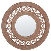 Specchio da parete in legno di bambù marrone chiaro rotondo 62 cm cornice fatta a mano motivo geometrico decorativo Boho rustico